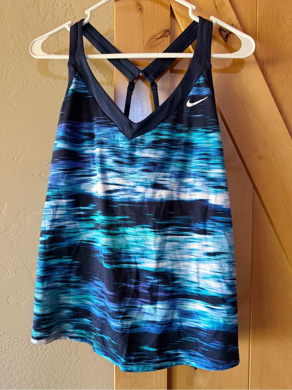Nike Women's Blue & Teal V-Neck One-Piece Swim Top